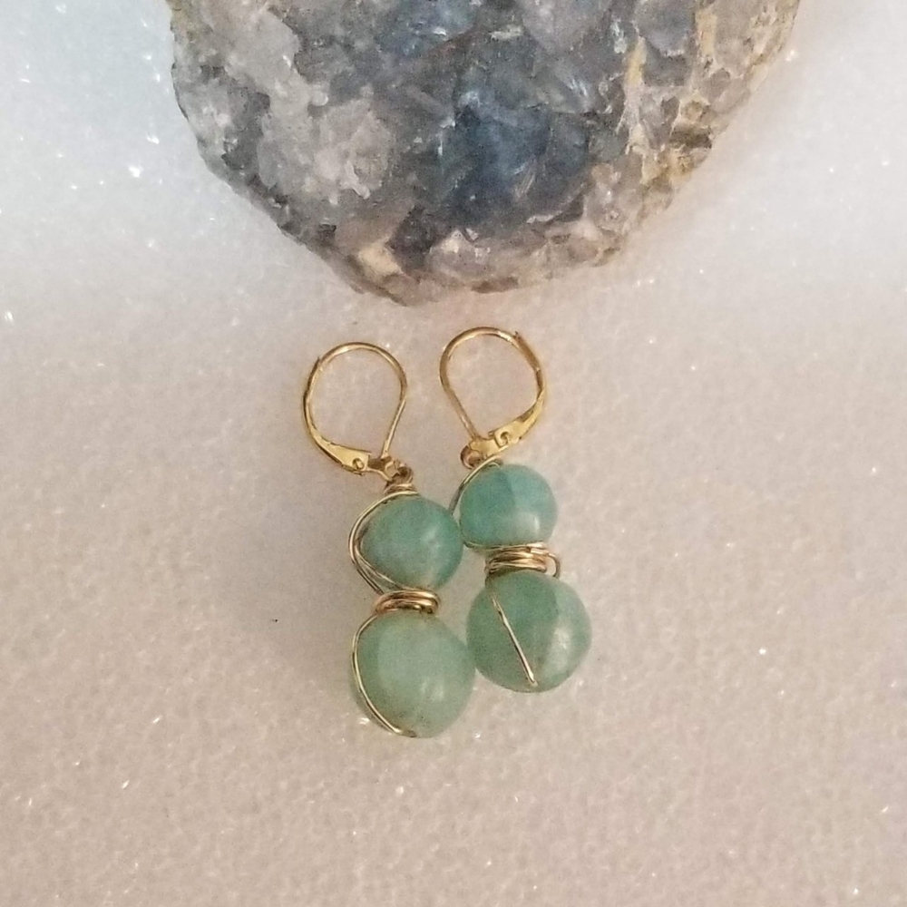 Beautiful Frosted beaded Wire wrapped Earrings